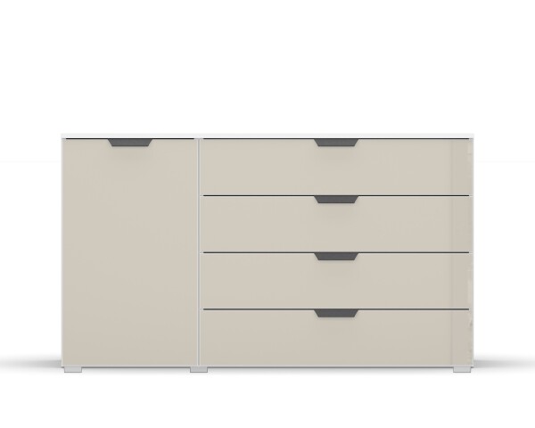 Kommode >Artemis< in alpinweiß / Glas champagner - glänzend - 140x81x42 (BxHxT)