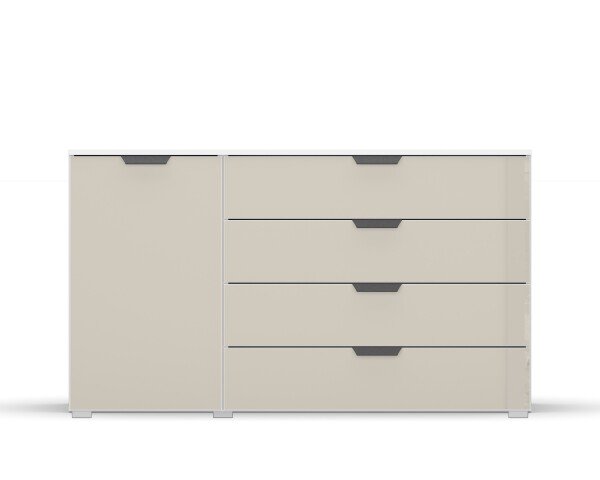 Kommode >Artemis< in alpinweiß / Glas champagner - glänzend - 140x81x42 (BxHxT)