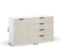Kommode >Artemis< in alpinweiß / Glas champagner - glänzend - 140x81x42 (BxHxT)