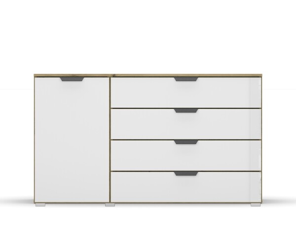 Kommode >Artemis< in Eiche Artisan / Kristallweißglas
 - 140x81x42 (BxHxT)
