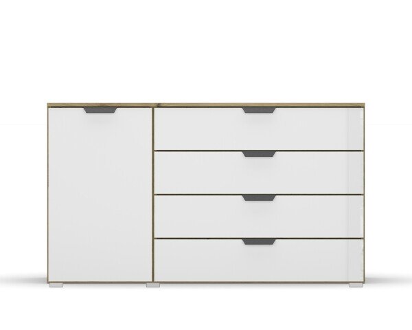 Kommode >Artemis< in Eiche Artisan / Kristallweißglas
 - 140x81x42 (BxHxT)