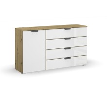 Kommode >Artemis< in Eiche Artisan / Kristallweißglas
 - 140x81x42 (BxHxT)