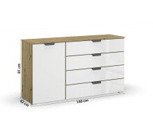 Kommode >Artemis< in Eiche Artisan / Kristallweißglas
 - 140x81x42 (BxHxT)