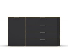 Kommode >Artemis< in Eiche Artisan / Glas basalt - 140x81x42 (BxHxT)