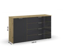 Kommode >Artemis< in Eiche Artisan / Glas basalt -...