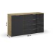 Kommode >Artemis< in Eiche Artisan / Glas basalt - 140x81x42 (BxHxT)