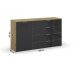 Kommode >Artemis< in Eiche Artisan / Glas basalt - 140x81x42 (BxHxT)