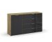 Kommode >Artemis< in Eiche Artisan / Glas basalt - 140x81x42 (BxHxT)