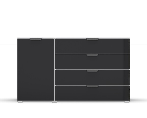 Kommode >Artemis< in alpinweiß / Glas basalt
 - 140x81x42 (BxHxT)