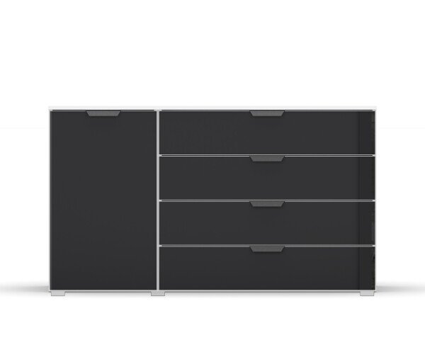 Kommode >Artemis< in alpinweiß / Glas basalt
 - 140x81x42 (BxHxT)