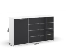 Kommode >Artemis< in alpinweiß / Glas basalt
 - 140x81x42 (BxHxT)