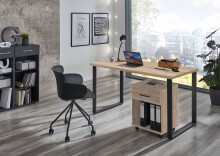 Rollcontainer >HOME DESK< in Eiche Sägerau Nachbildung - 46x58x40cm (BxHxT)