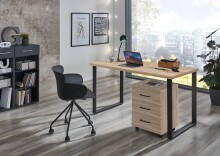 Rollcontainer >HOME DESK< in Eiche Sägerau Nachbildung - 46x58x40cm (BxHxT)