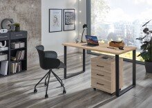 Rollcontainer >HOME DESK< in Eiche Sägerau Nachbildung - 46x58x40cm (BxHxT)