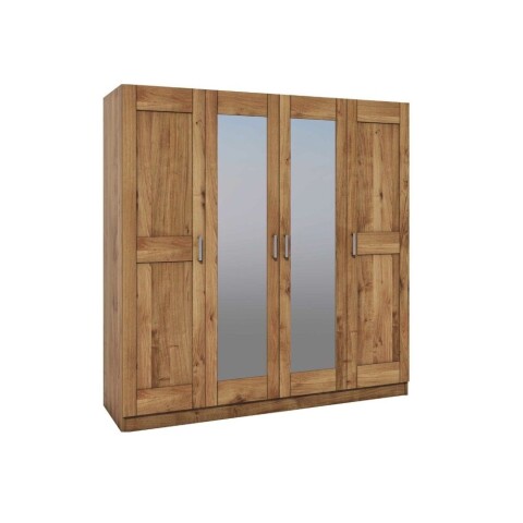 Kleiderschrank >Rad-I< in naturfarben aus Teilmassiv - 202x205x60cm (BxHxT)