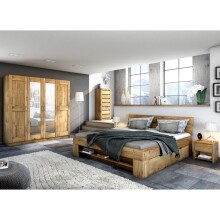 Kleiderschrank >Rad-I< in naturfarben aus Teilmassiv - 202x205x60cm (BxHxT)