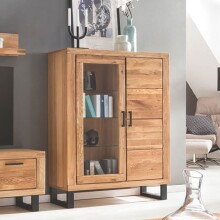 Stauraumvitrine >Tom-I< in Wildeiche / schwarz - 110x140x40 (BxHxT)