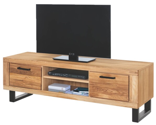 TV-Schrank >Tom-I< in Wildeiche / schwarz aus Teilmassiv - 170x52x50cm (BxHxT)