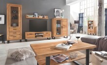 TV-Schrank >Tom-I< in Wildeiche / schwarz aus Teilmassiv - 170x52x50cm (BxHxT)