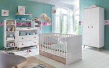 Babybett >Billund< in weiß/Eiche Sägerau - 76x83x146cm (BxHxT)