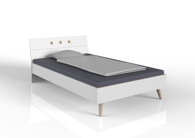 Bett >Billund< in weiß/Eiche Sägerau - 126x79x215cm (BxHxT)