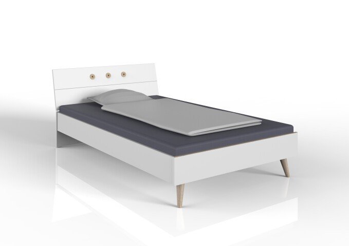 Bett >Billund< in weiß/Eiche Sägerau - 126x79x215cm (BxHxT)