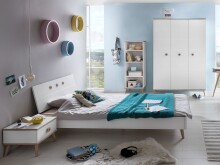 Bett >Billund< in weiß/Eiche Sägerau - 126x79x215cm (BxHxT)