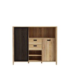 Kommode >Jecho< in Mauvella Eiche / Schwarz - 149,9x129,9x40,2cm (BxHxT)