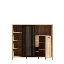 Kommode >Jecho< in Mauvella Eiche / Schwarz - 149,9x129,9x40,2cm (BxHxT)