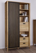 Highboard >Jecho< in Mauvella Eiche / Schwarz -...