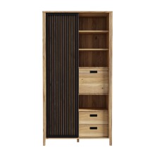 Highboard >Jecho< in Mauvella Eiche / Schwarz - 103,4x200,3x40,2cm (BxHxT)