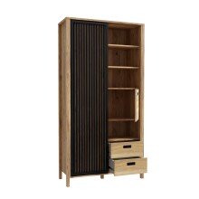 Highboard >Jecho< in Mauvella Eiche / Schwarz - 103,4x200,3x40,2cm (BxHxT)