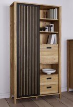 Highboard >Jecho< in Mauvella Eiche / Schwarz -...