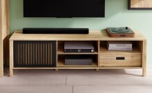TV-Board >Jecho< in Mauvella Eiche / Schwarz - 174,8x49,9x40,2cm (BxHxT)