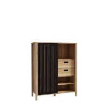 Kommode >Jecho< in Mauvella Eiche / Schwarz - 103,4x129,9x40,2cm (BxHxT)