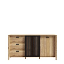 Sideboard >Jecho< in Mauvella Eiche / Schwarz - 174,8x91,5x40,2cm (BxHxT)