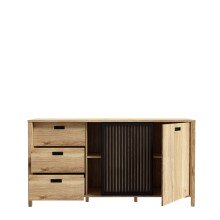 Sideboard >Jecho< in Mauvella Eiche / Schwarz - 174,8x91,5x40,2cm (BxHxT)
