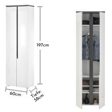 Garderobenschrank >Boston< in Weiß hochglanz - 60x197x38cm (BxHxT)