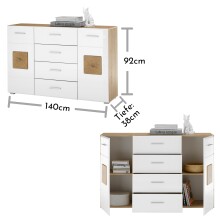 Sideboard >Georgia< in Eiche Artisan Nachbildung - 140x92x38cm (BxHxT)