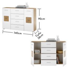 Sideboard >Georgia< in Eiche Artisan Nachbildung - 140x92x38cm (BxHxT)