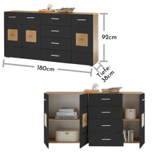 Sideboard >Georgia< in Eiche Artisan Nachbildung - 180x92x38cm (BxHxT)