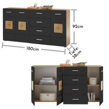 Sideboard >Georgia< in Eiche Artisan Nachbildung - 180x92x38cm (BxHxT)