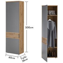 Garderobenschrank >Melisande< in Grau matt - 60x200x38cm (BxHxT)