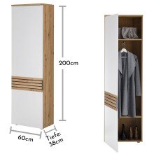 Garderobenschrank >Melisande< in Weiß matt - 60x200x38cm (BxHxT)