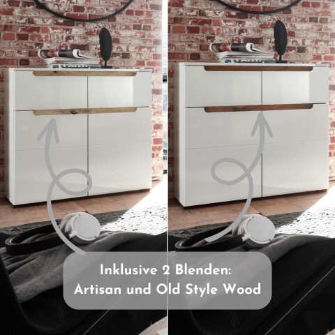 Kommode >Turin< in Weiß hochglanz - 80x83x40cm (BxHxT)