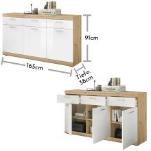 Sideboard >Nobe< in Eiche Artisan - 165x91x38cm (BxHxT)
