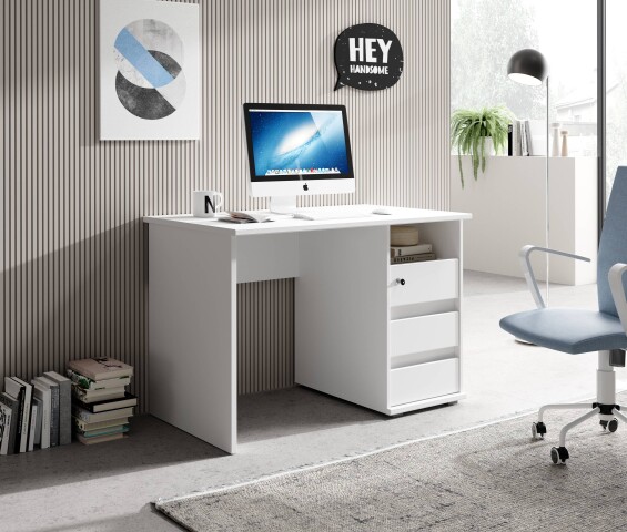 Schreibtisch >Flinn< in Weiß matt - 110x75x65cm (BxHxT)
