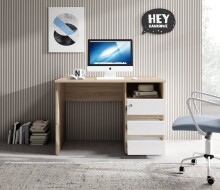 Schreibtisch >Flinn< in Weiß-Eiche Sonoma hell - 110x75x65 (BxHxT)