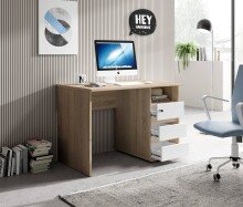 Schreibtisch >Flinn< in Weiß-Eiche Sonoma hell - 110x75x65 (BxHxT)