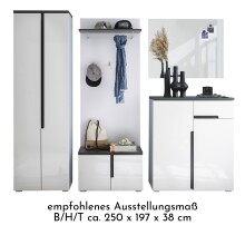 Garderoben-Set >Boston< in Weiß hochglanz-Anthrazit - 260x197x38cm (BxHxT)